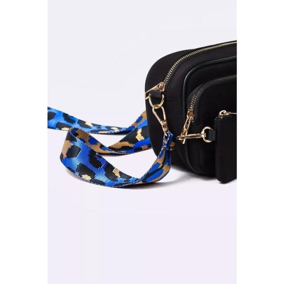 Leopard Pattern Adjustable Purse Strap In Blue And Gold - Picture 5 of 7